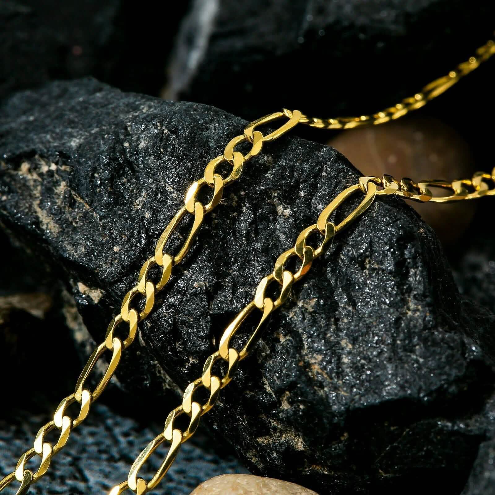14K Solid Gold Figaro Chain Necklace 3mm