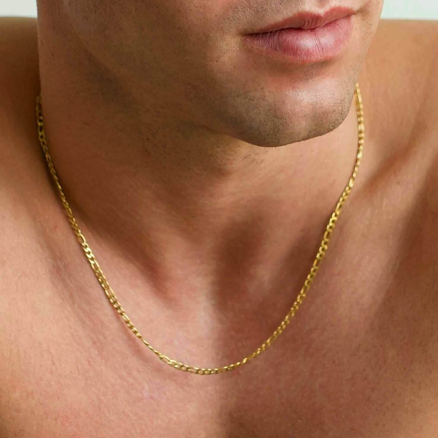 14K Solid Gold Figaro Chain Necklace 3mm