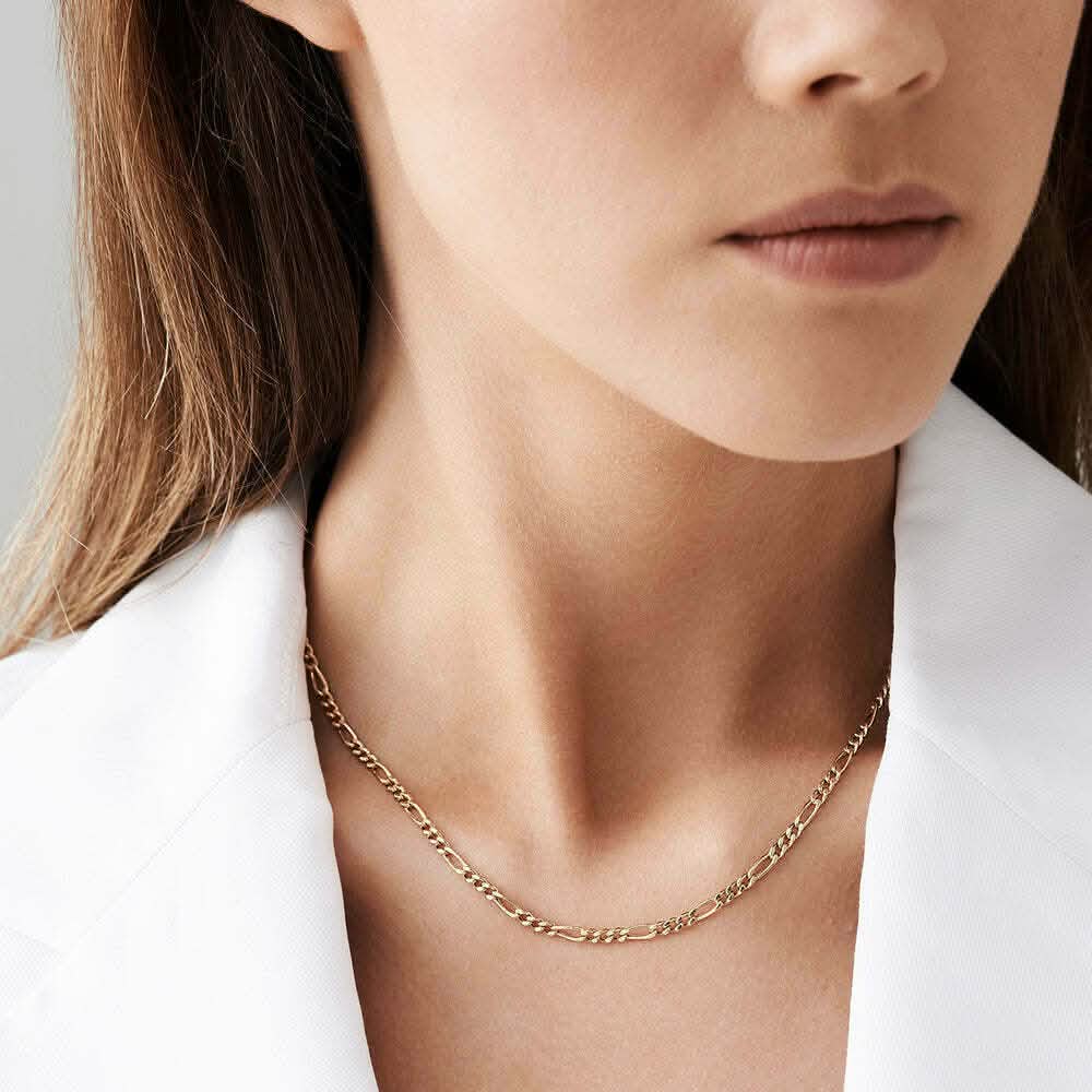 14K Solid Gold Figaro Chain Necklace 3mm