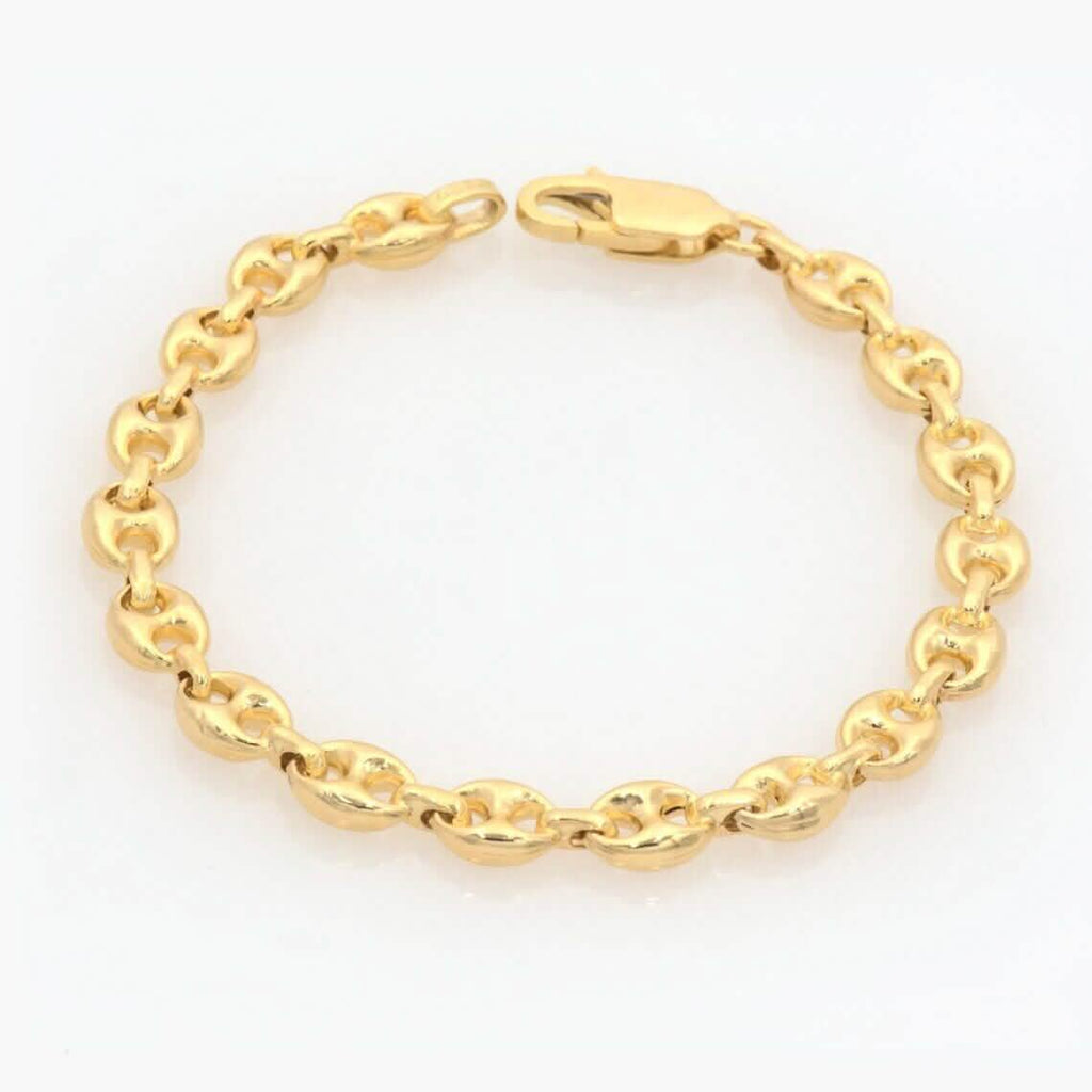 14K Solid Yellow Gold 3mm Puff Mariner Link Necklace Bracelet with Lobster Clasp