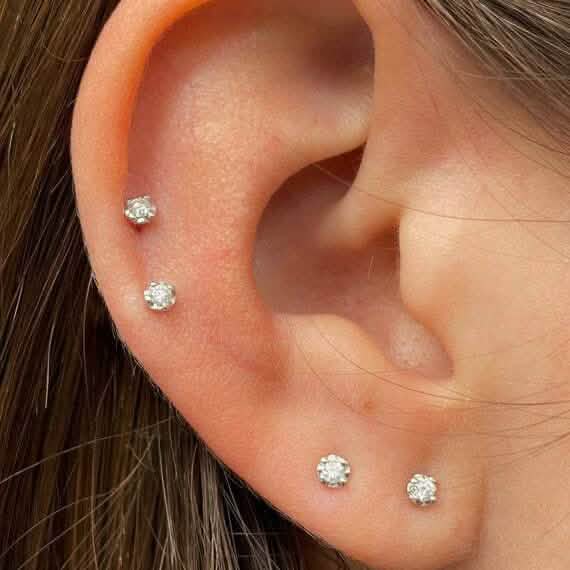 14k Solid Yellow Gold CZ Basket Setting Round Stud Post Earrings Unisex (Butterfly Push Back)