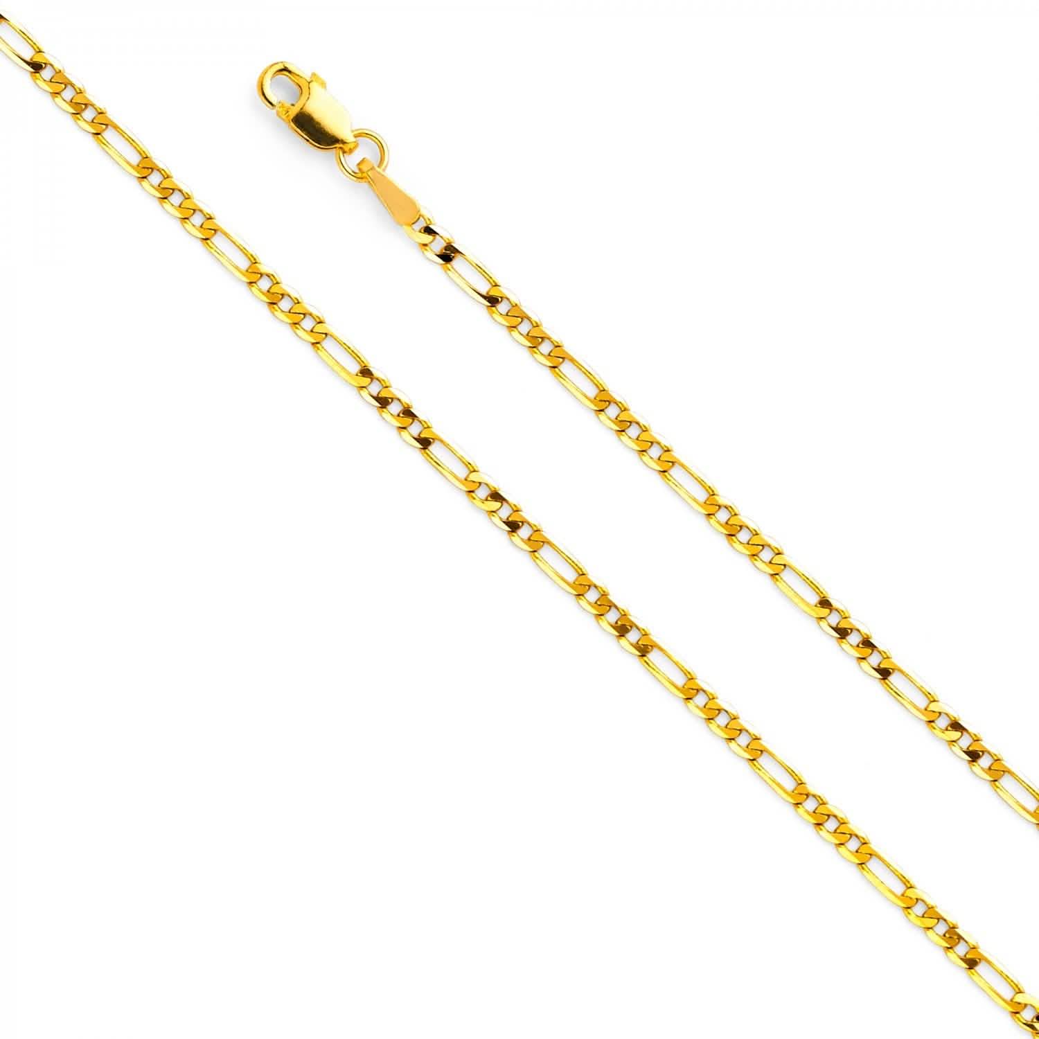 14K Solid Yellow Gold Figaro Chain Necklace