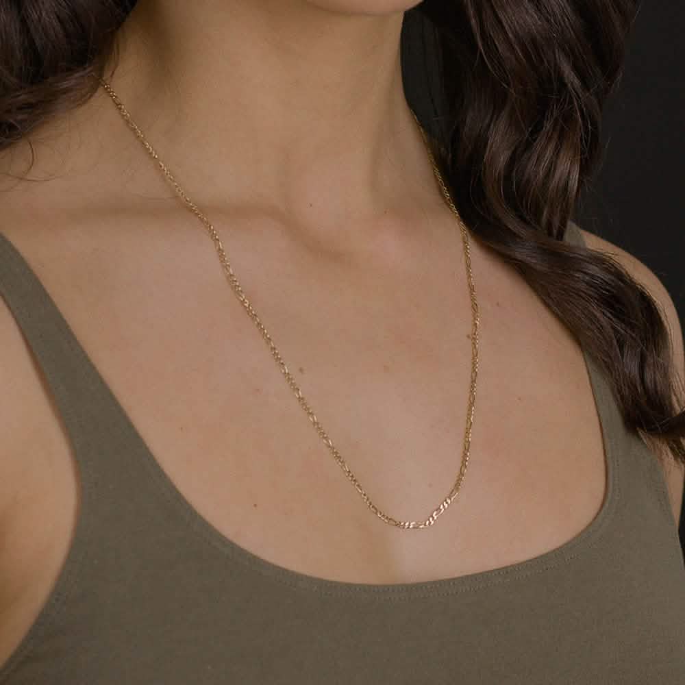 14K Solid Yellow Gold Figaro Chain Necklace