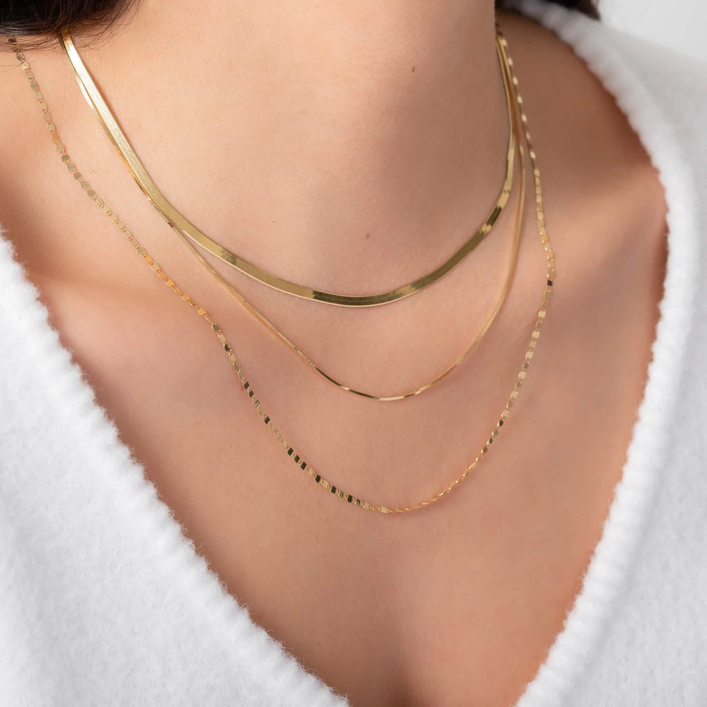 14K Solid Yellow Gold High Polish Herringbone Necklace Chain 2mm