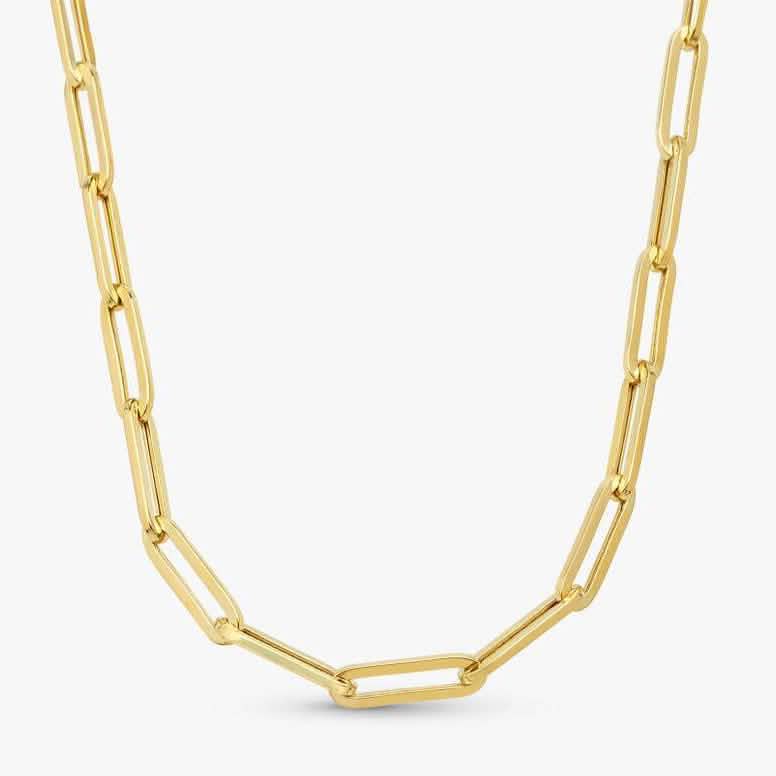 14k Yellow Gold 4mm Paperclip Chain Cable Link Necklace