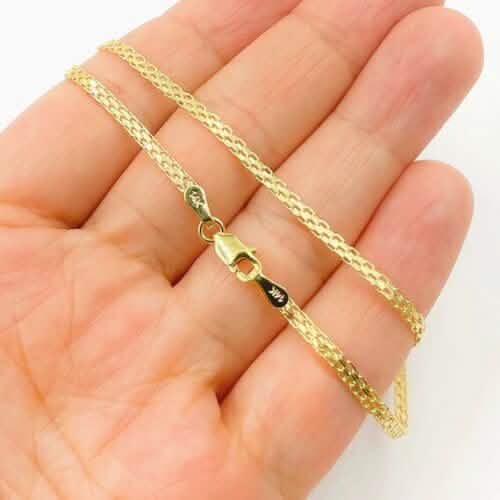 14K Yellow Solid Gold Round Bismark Chain Necklace 2.5mm 24"