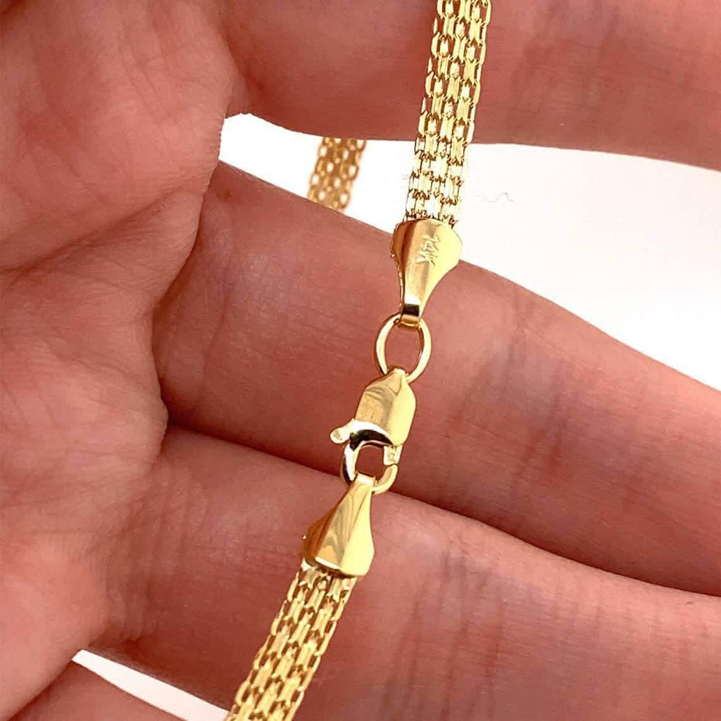 14K Yellow Solid Gold Round Bismark Chain Necklace 6MM