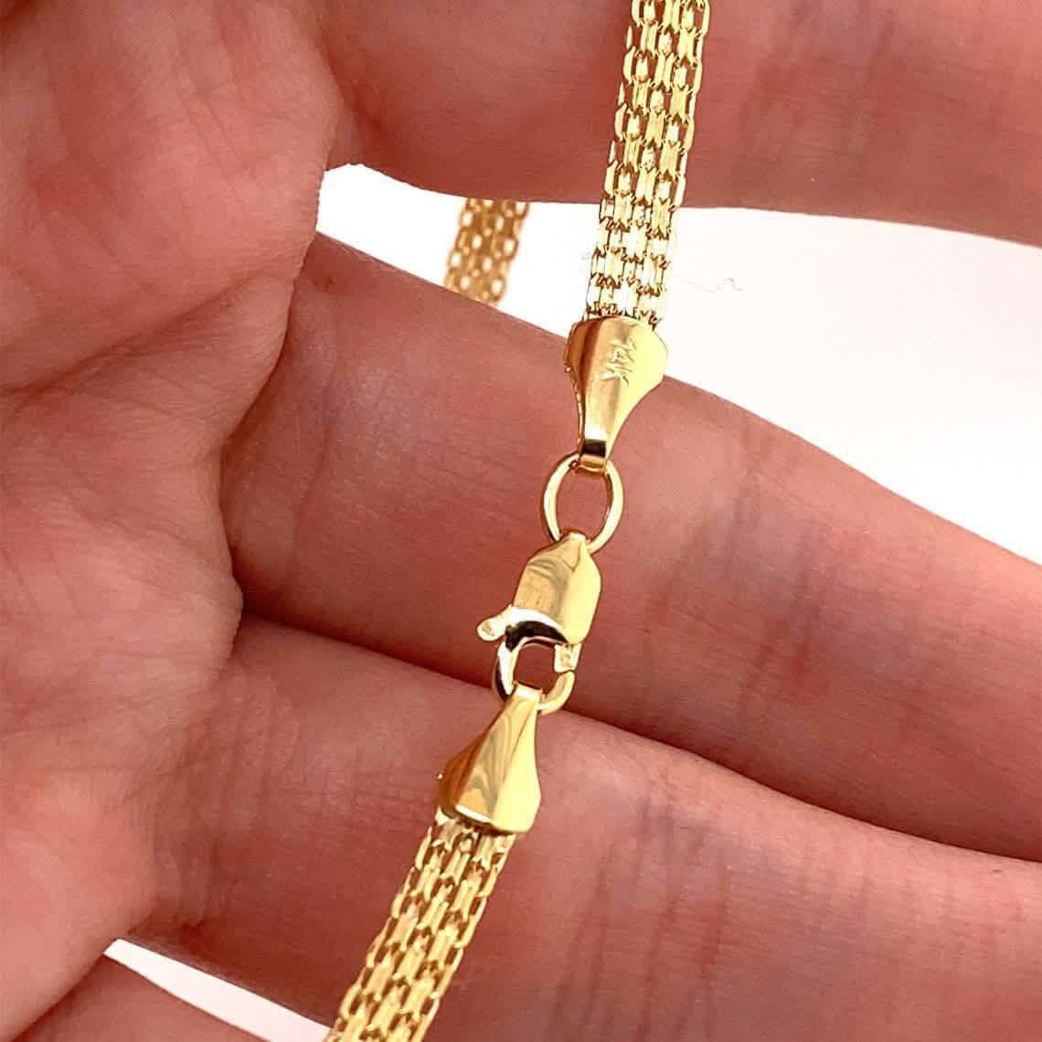 14K Yellow Solid Gold Round Bismark Chain Necklace 6MM