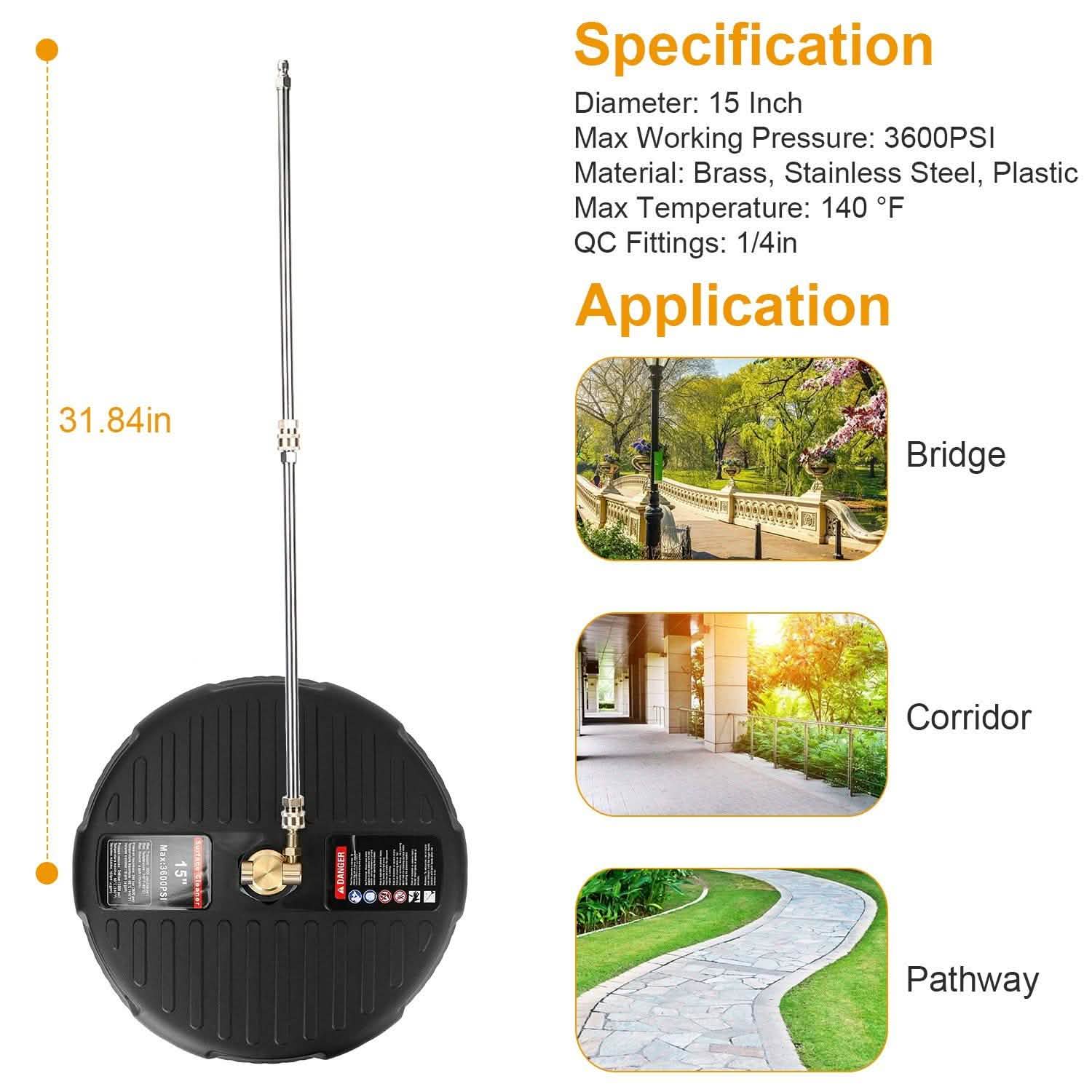 15" High Pressure Flat Surface Cleaner