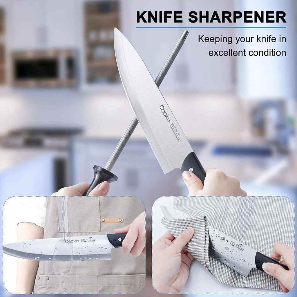 15-Pieces Set: Cookit Germany Stainless Steel Knife Block Set and Serrated Steak Knives