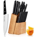 15-Pieces Set: Cookit Germany Stainless Steel Knife Block Set and Serrated Steak Knives