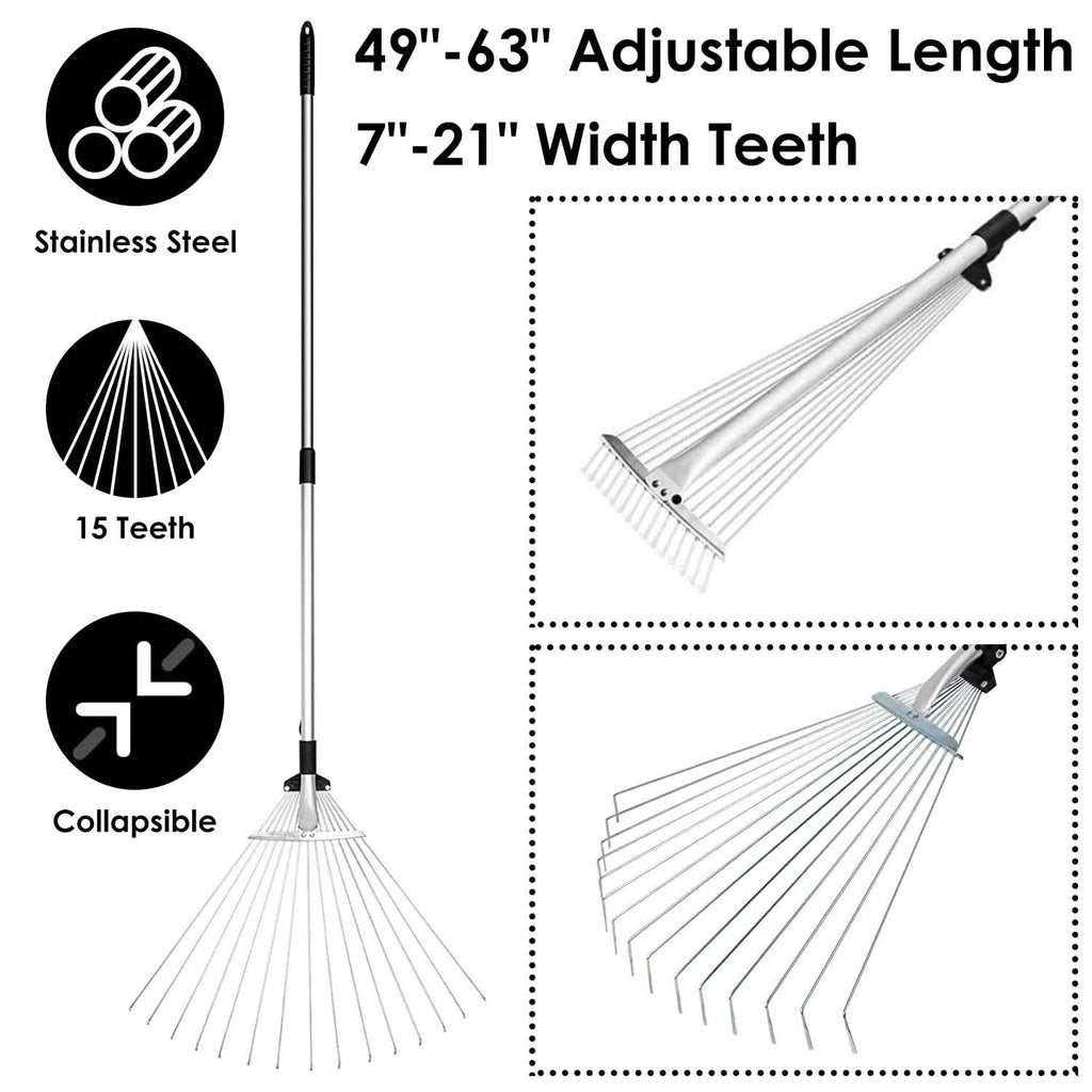 15-Teeth Expanding Stainless Steel Rake