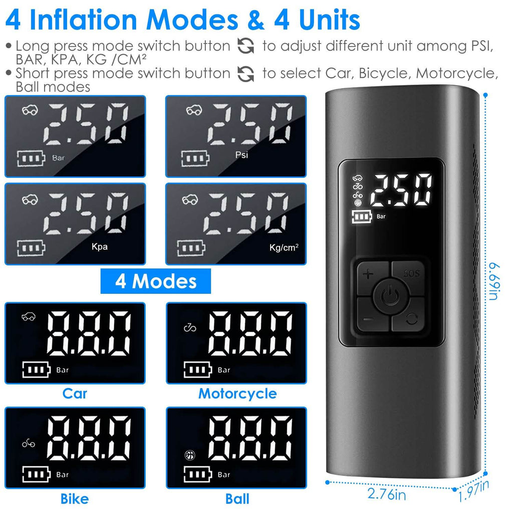 150PSI Cordless Car Tire Pump 6000mAh Rechargeable Tire Inflator