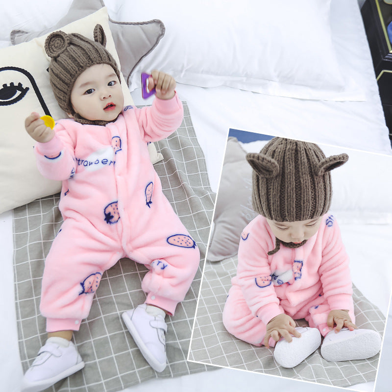 Autumn and winter flannel fleece warmth one-piece romper