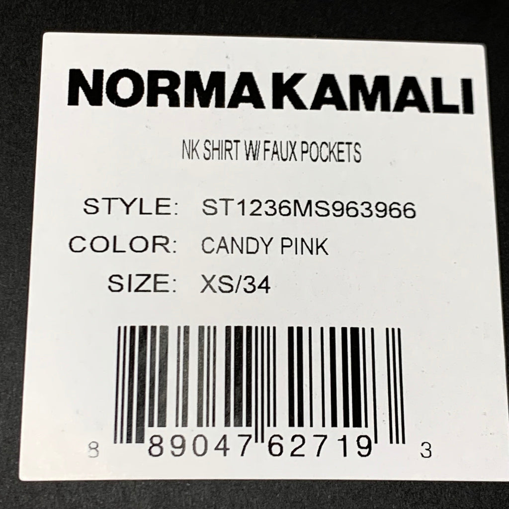 NORMA KAMALI Nk Shirt w/ Faux Pockets Sz XS/34 Candy Pink ST1236MS963966