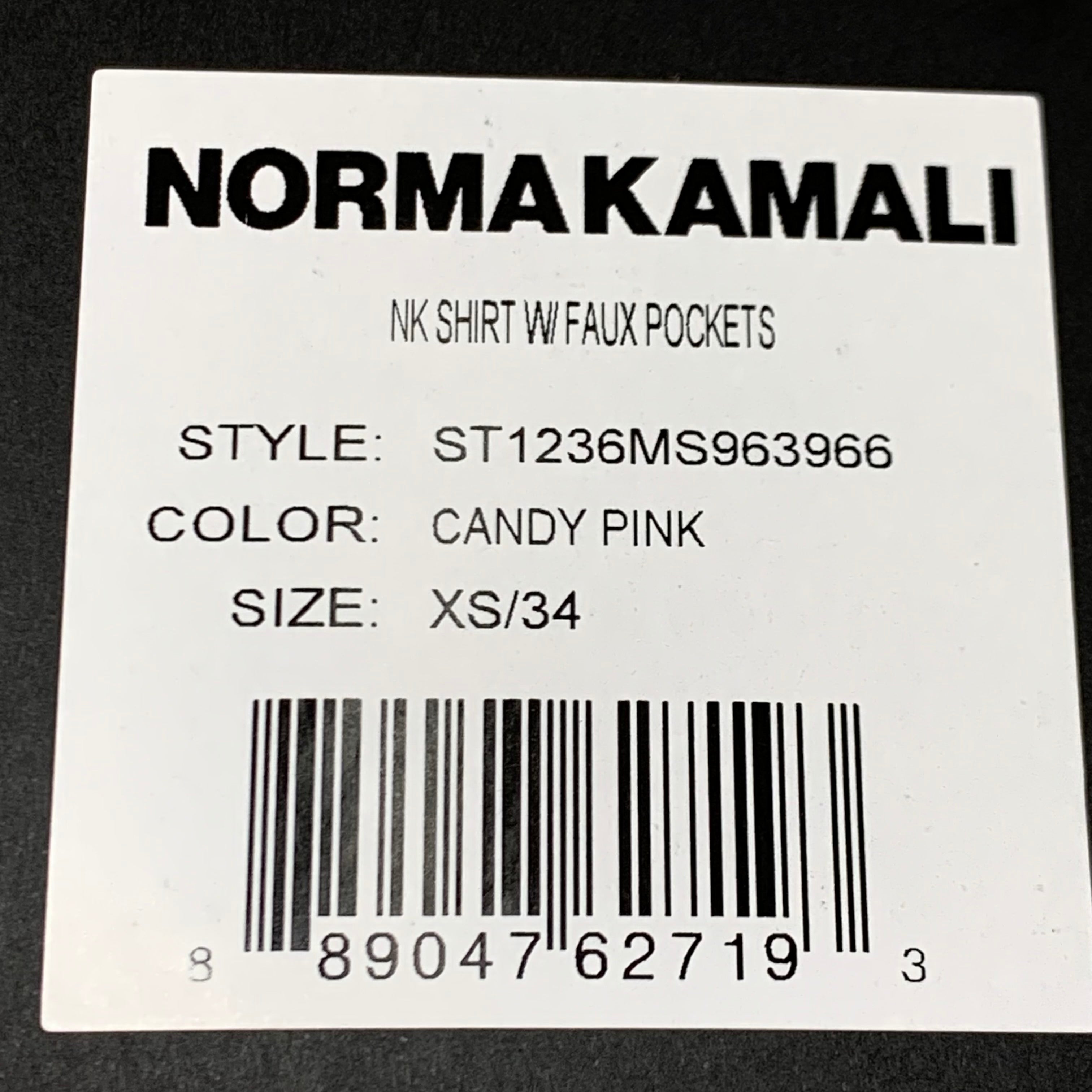 NORMA KAMALI Nk Shirt w/ Faux Pockets Sz XS/34 Candy Pink ST1236MS963966