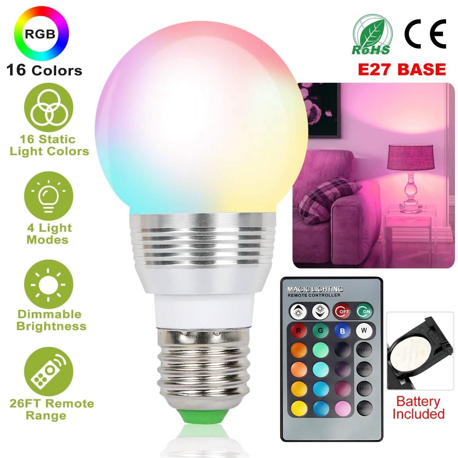 16 Colors Change LED Bulbs E27 3W RGD Dimmable Mood Lighting Lamp