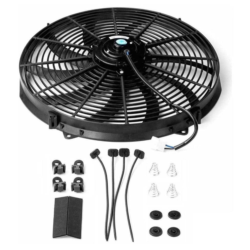 16" Electric Radiator Cooling Fan 12V 120W 10 Blades Car Thermostat Kit