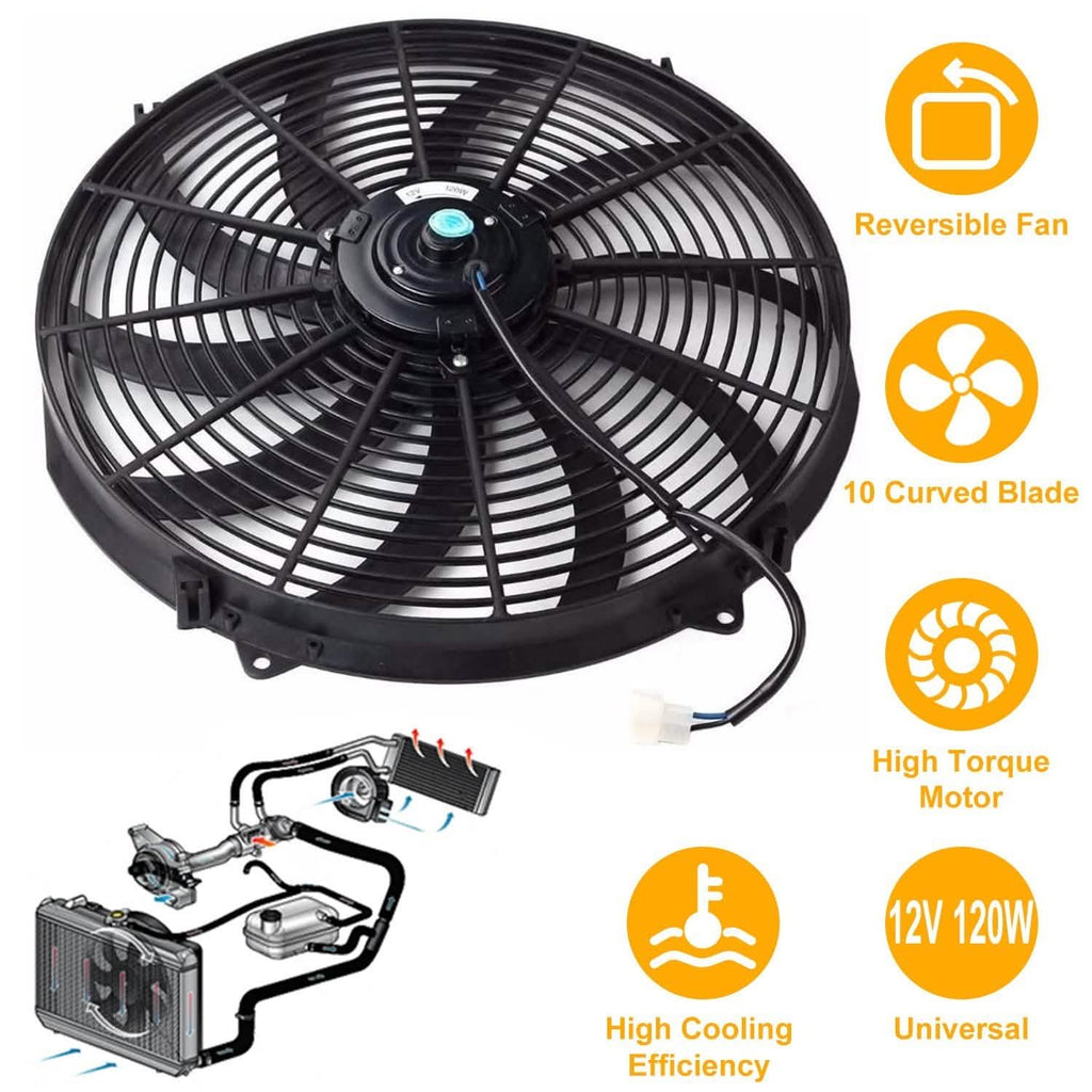16" Electric Radiator Cooling Fan 12V 120W 10 Blades Car Thermostat Kit