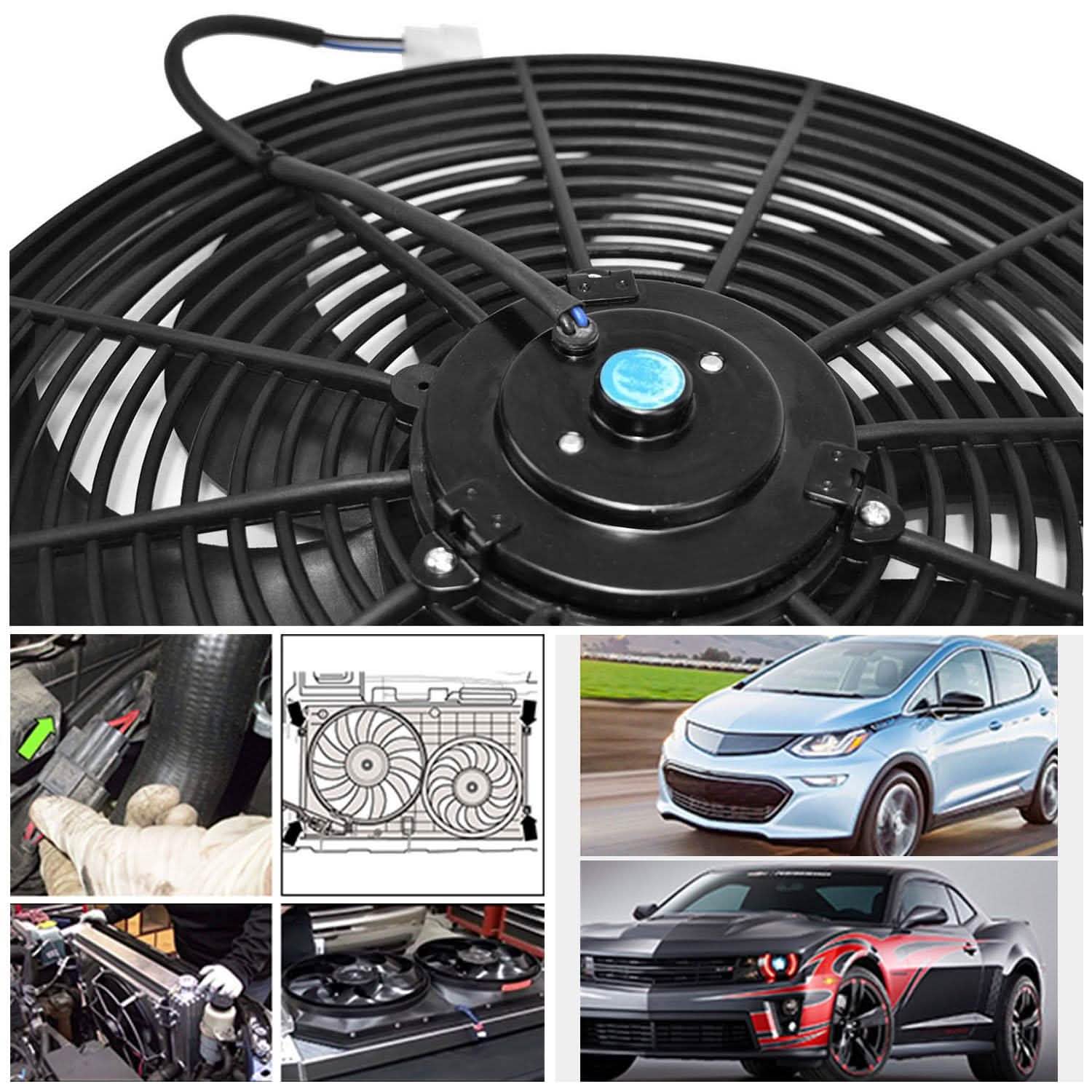16" Electric Radiator Cooling Fan 12V 120W 10 Blades Car Thermostat Kit