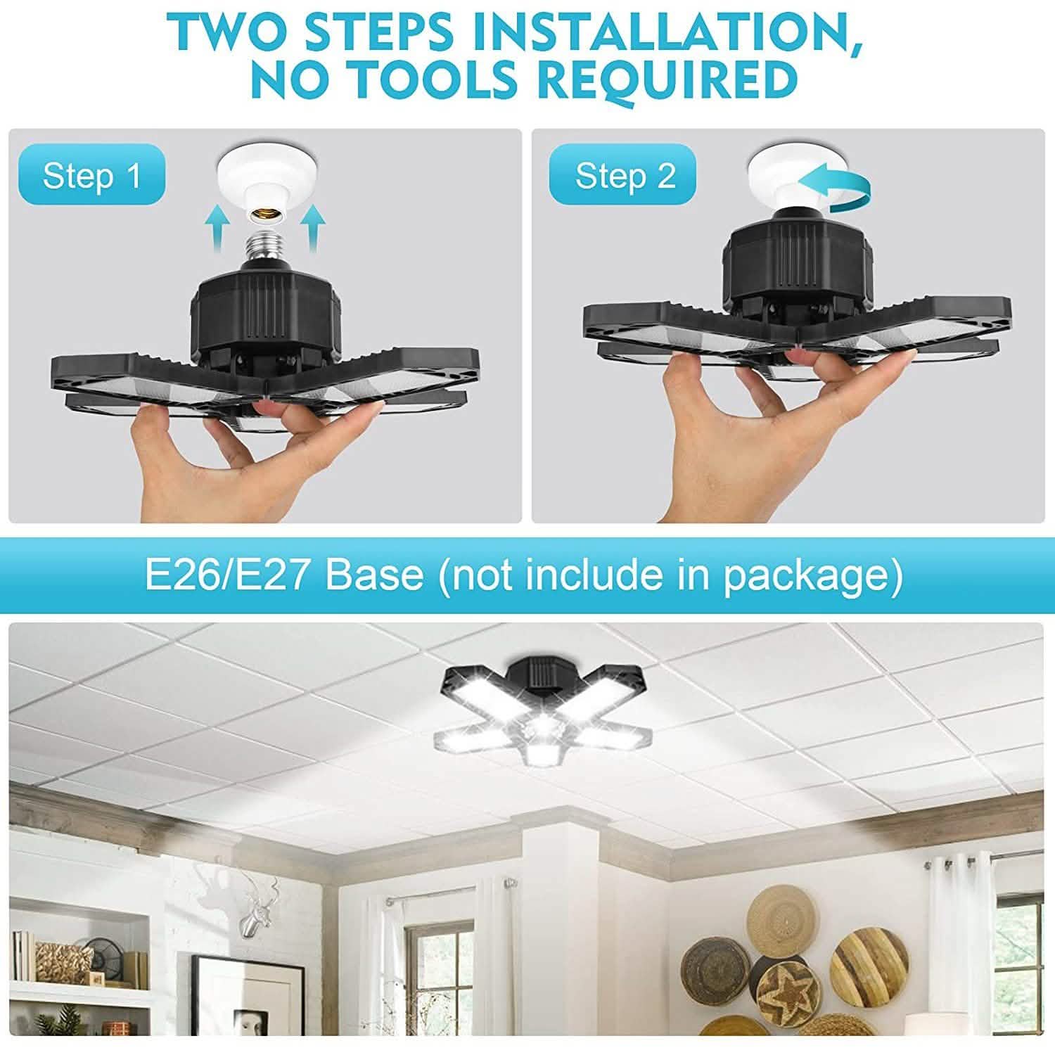16000LM Garage Light with 6 LED Garage Ceiling Lights Panels