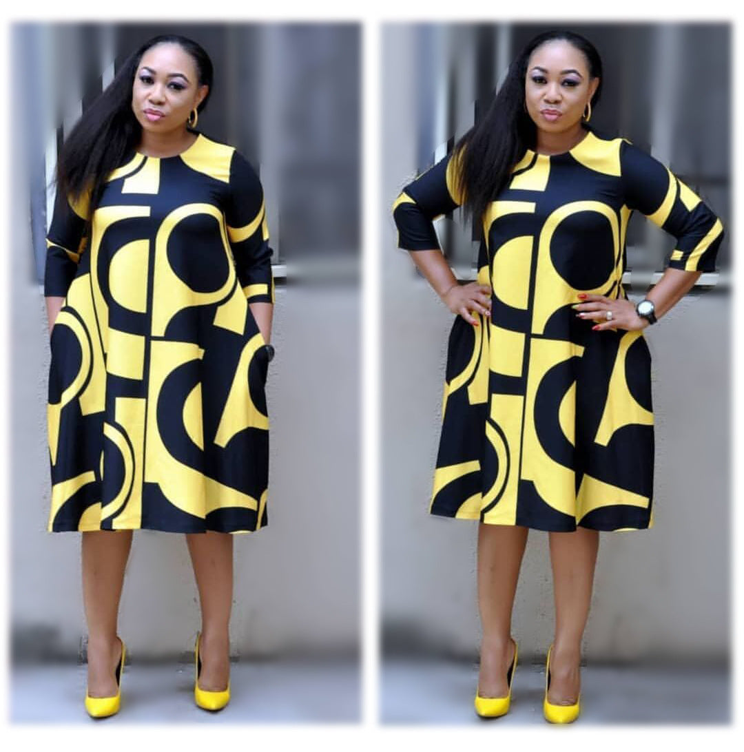 Women's fashionable Purple Printed Round Neck Mid Sleeve Plus Size Dress