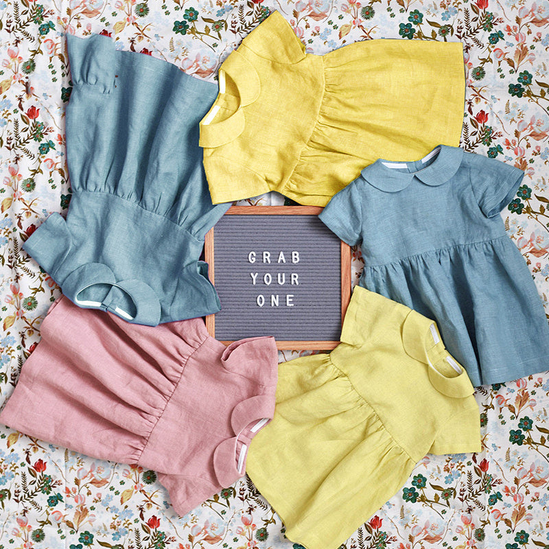 Girls' Linen Doll Collar Short Sleeve Dress