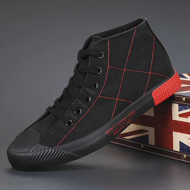 New simple Retro Black red lines Casual  "Don't Think feel" Bruce Lee quote Men's Shoes