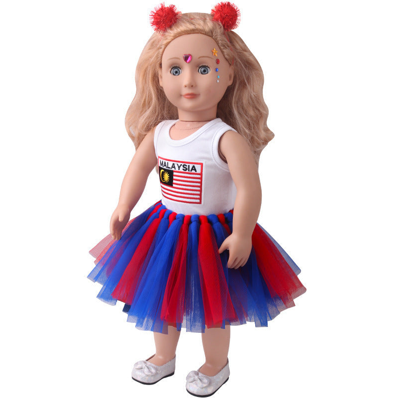 18-inch American Girl Doll Clothes Printed Short Sleeve  Handmade Veil Skirt  Hair Ball Hair Hoop