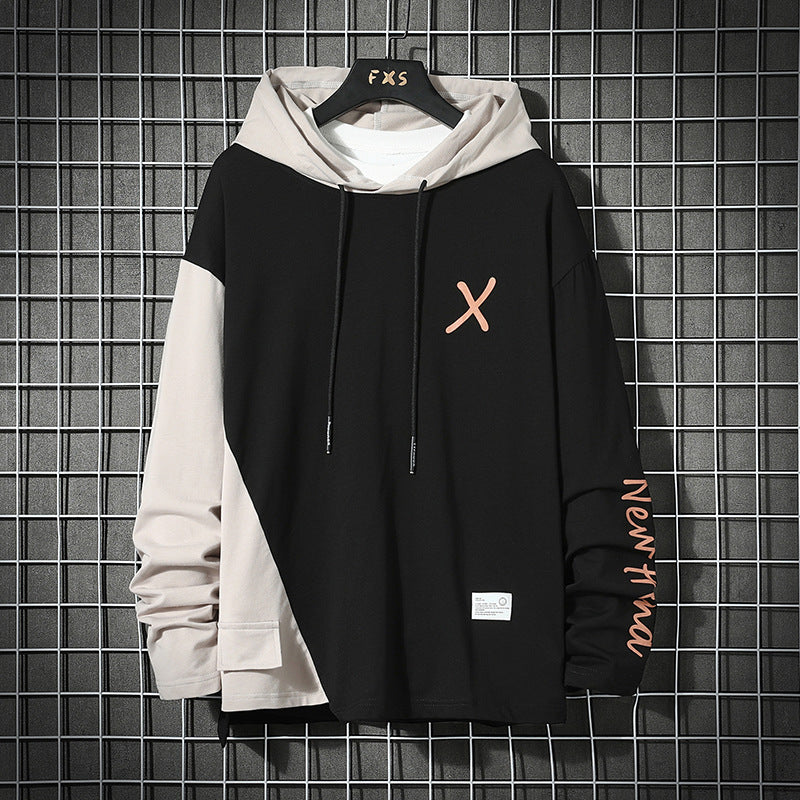 URBAN STYLE ALL SEASON Hooded  Stitching Contrast Color Sweater Jacket Male Plus SIZE
