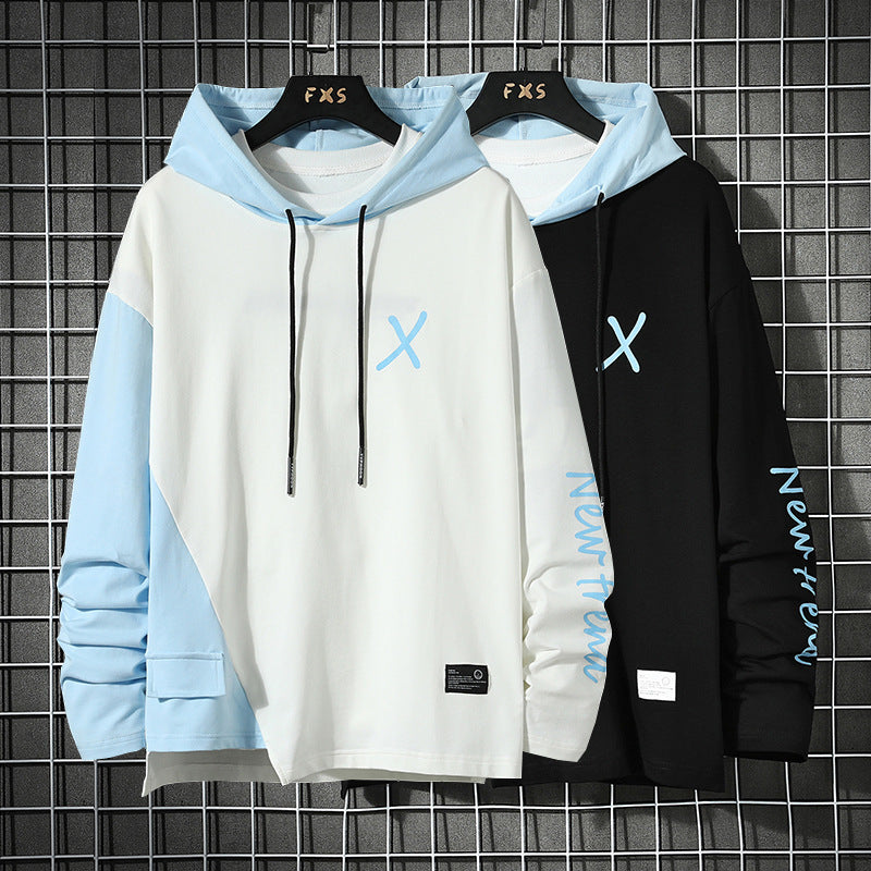 URBAN STYLE ALL SEASON Hooded  Stitching Contrast Color Sweater Jacket Male Plus SIZE