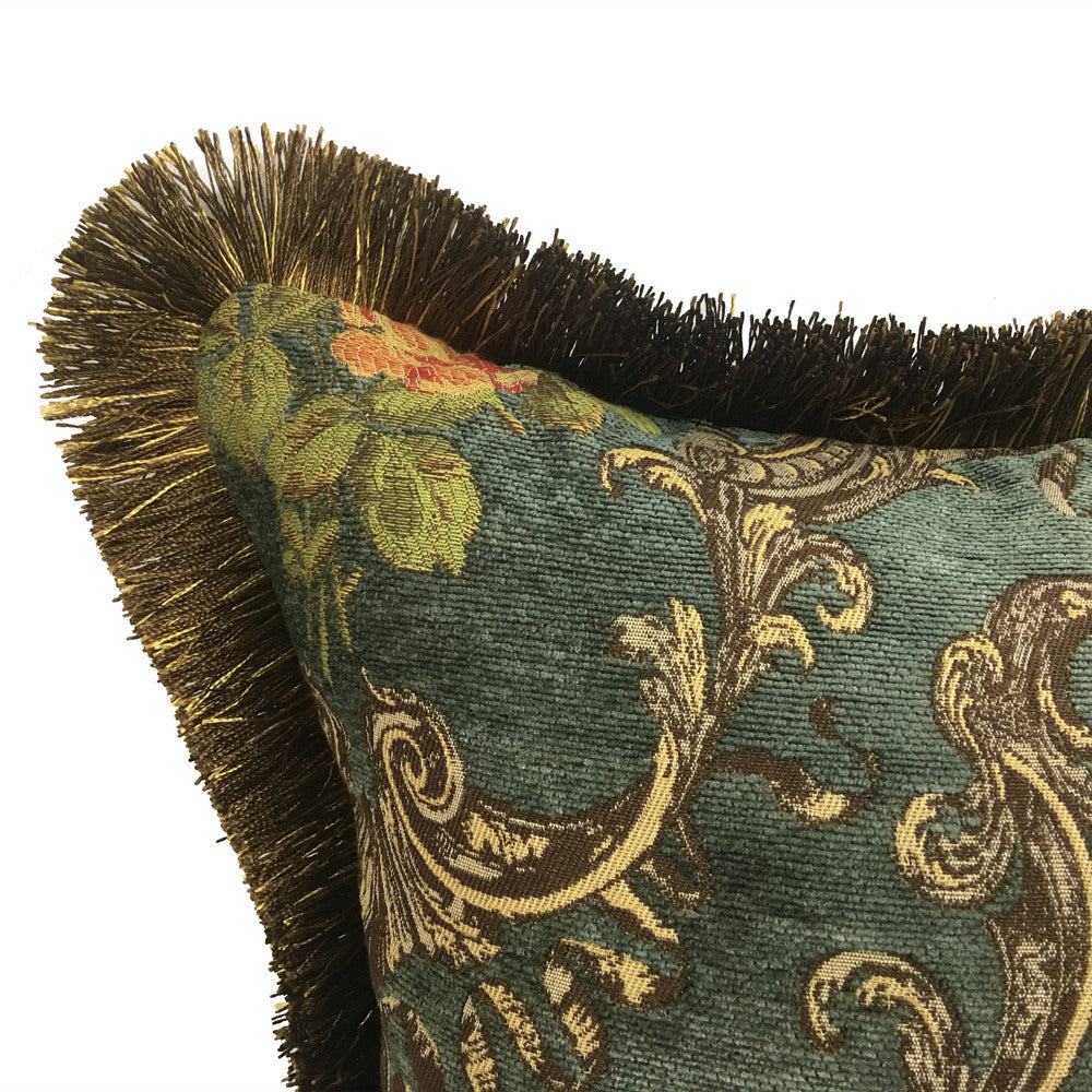 European Style Chenille Positioning Flower Sofa Cushion And Raw Edge Pillowcase