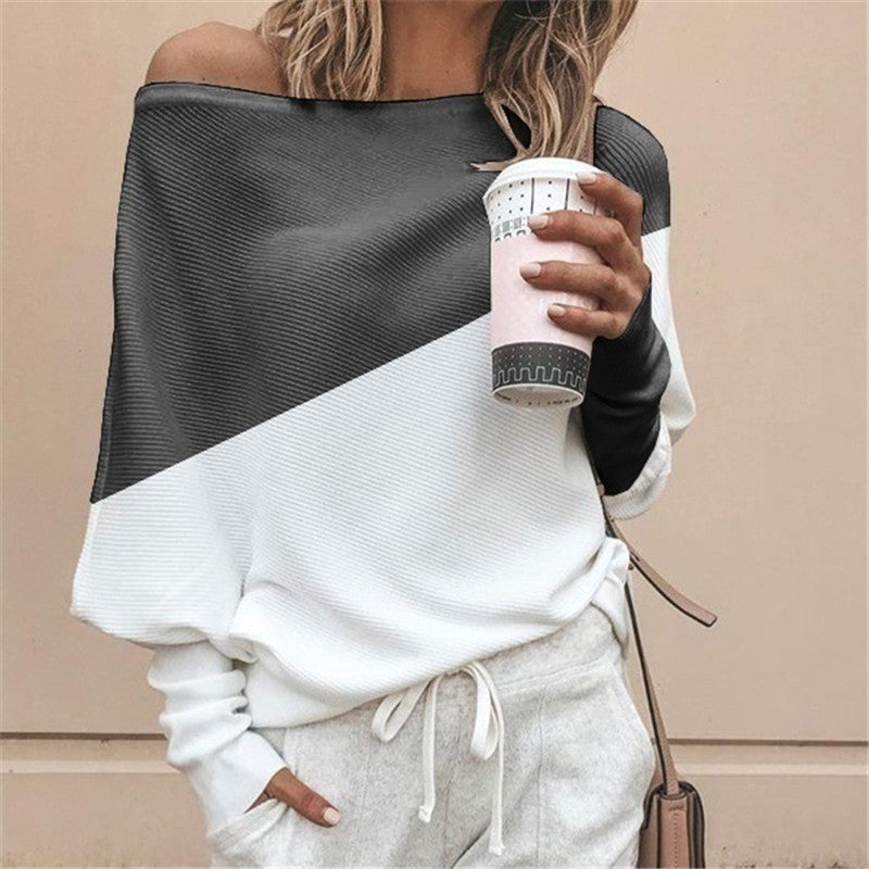 Loose Plus Size Women's Stitching Contrast Long Sleeves