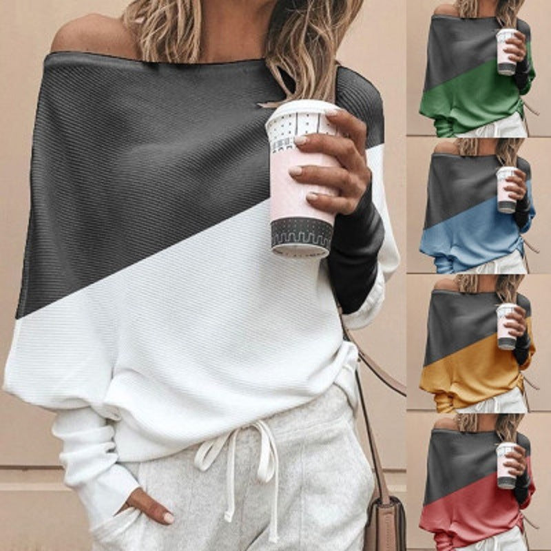 Loose Plus Size Women's Stitching Contrast Long Sleeves