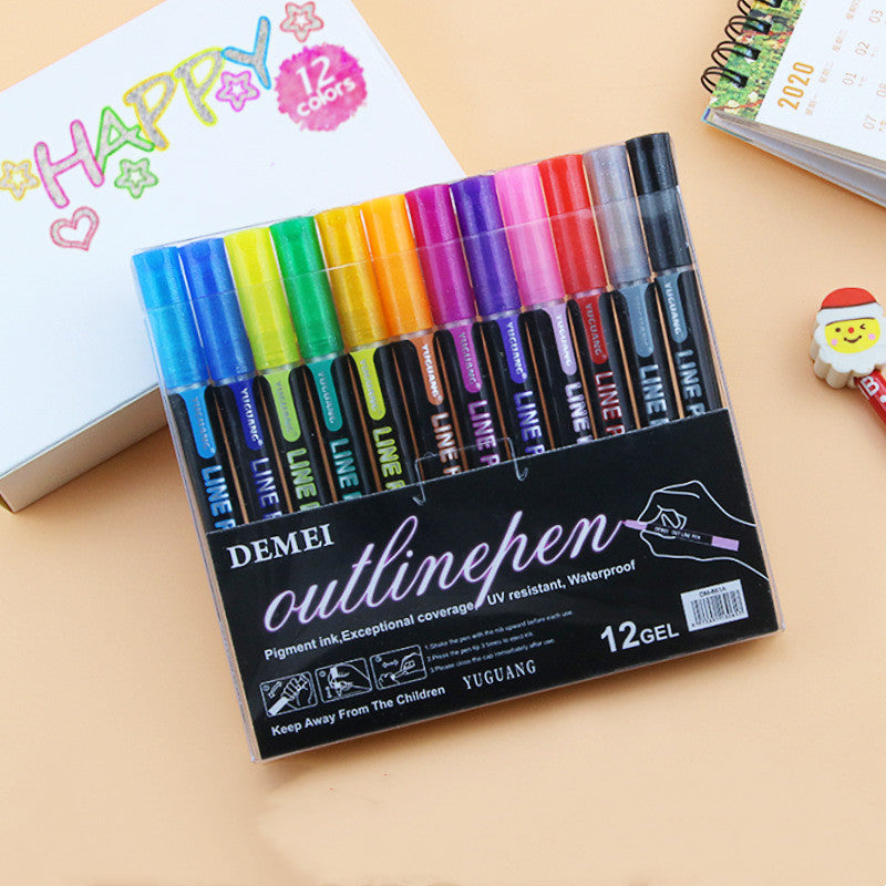 12-color Set Outline Hand Account Highlighter