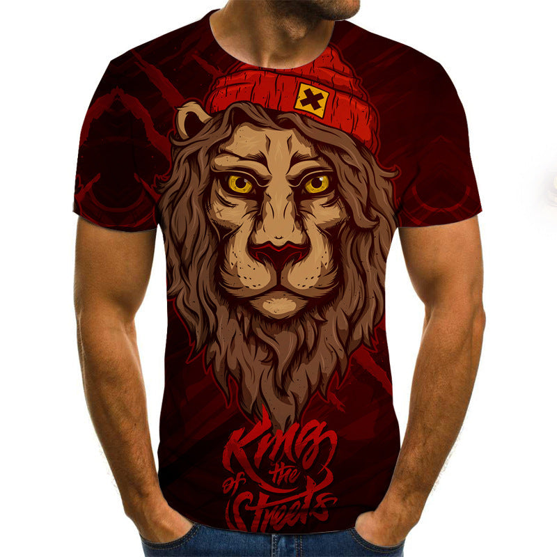 Urban Safari Men's Lion T-Shirt - 3D Printed Animal Graphic Tee, Gold/Black Streetwear, Short Sleeve Crew