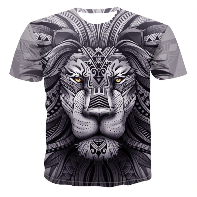 Urban Safari Men's Lion T-Shirt - 3D Printed Animal Graphic Tee, Gold/Black Streetwear, Short Sleeve Crew