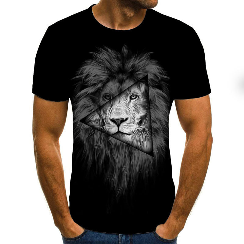 Urban Safari Men's Lion T-Shirt - 3D Printed Animal Graphic Tee, Gold/Black Streetwear, Short Sleeve Crew
