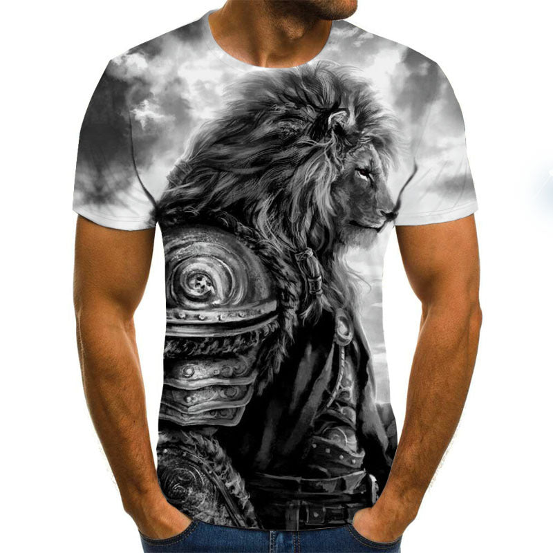 Urban Safari Men's Lion T-Shirt - 3D Printed Animal Graphic Tee, Gold/Black Streetwear, Short Sleeve Crew