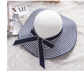 Hot Sale Fashion Hepburn Hat Wind Black White Striped Bowknot Summer Sun Hat Beautiful Women Straw Beach Hat Wide-Brim Cap