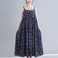 Floral Print Loose Cotton Hemp Show Slim Skirt Women''s Wear