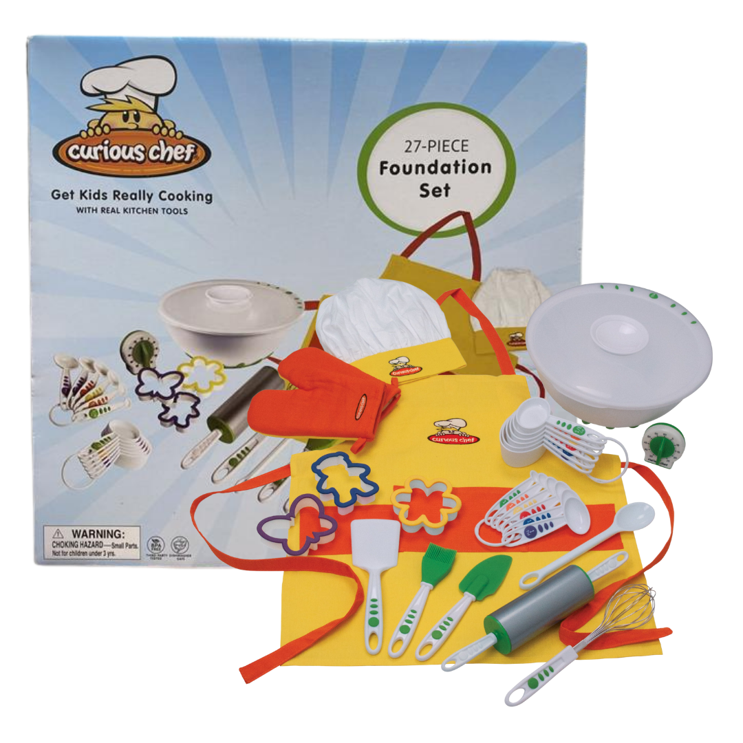 Curious Chef 27-Piece Foundation Cooking Set for Kids (Real Kitchen Tools)
