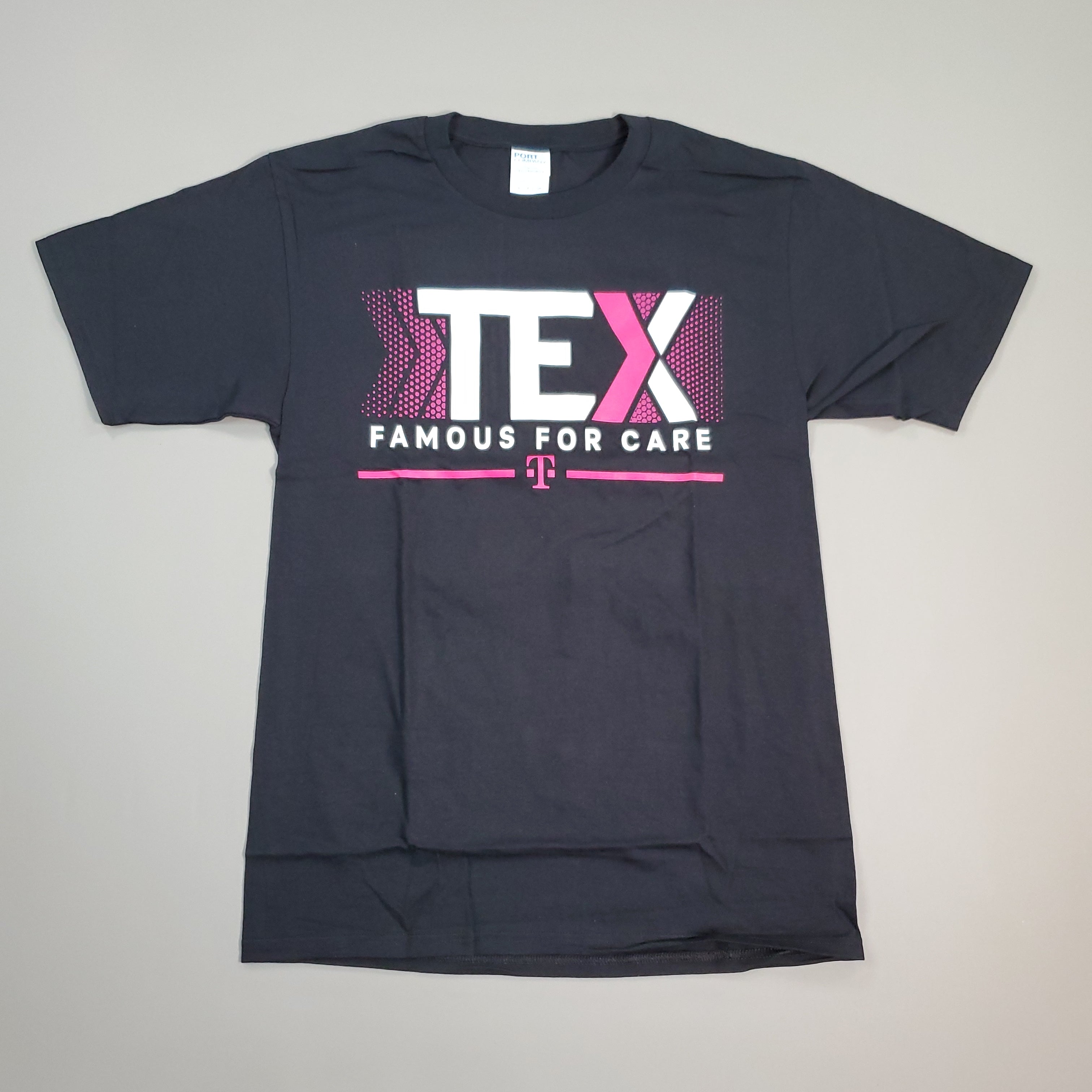 T-MOBILE Tee Shirt Short Sleeve TEX Famous For Care Men's Unisex Sz S Black/Pink (New)