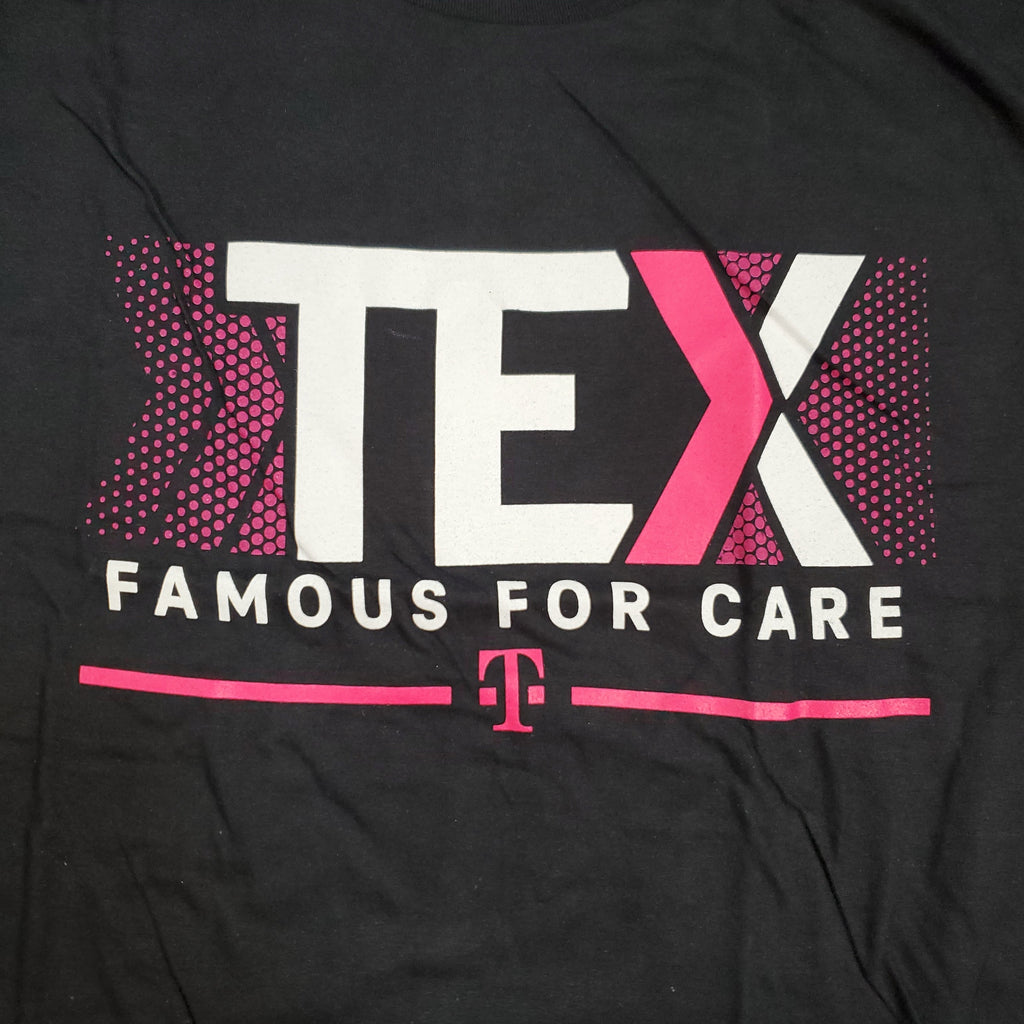 T-MOBILE Tee Shirt Short Sleeve TEX Famous For Care Men's Unisex Sz M Black/Pink (New)