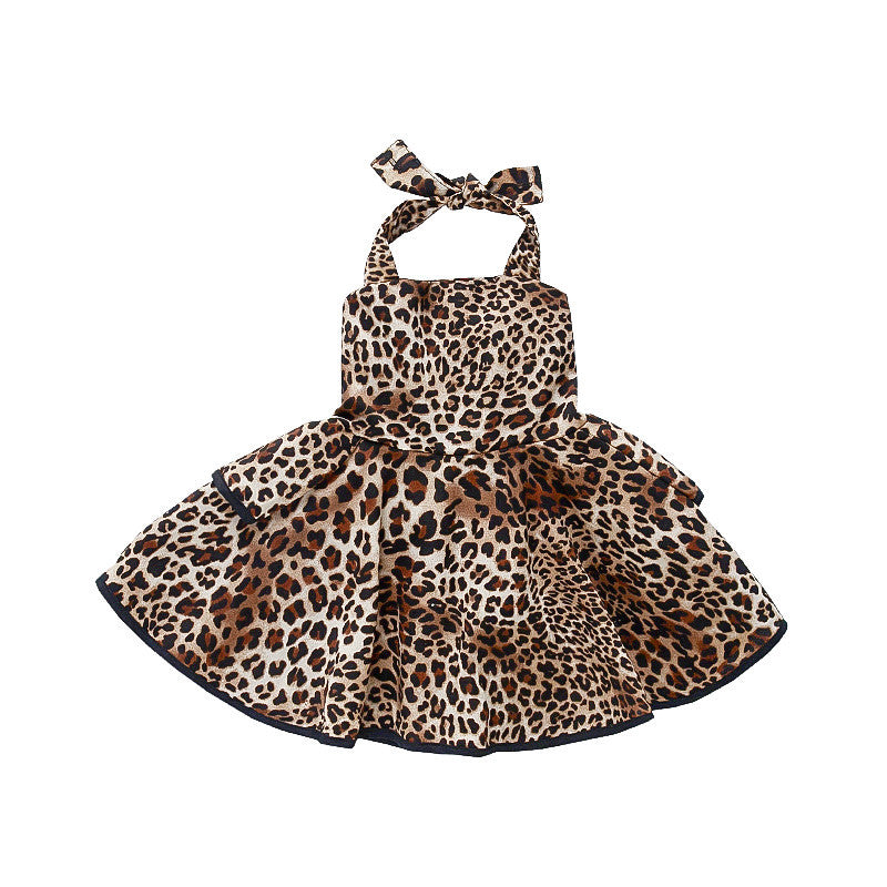 Leopard-print Backless Lace-up Dress With A Tiered Skirt