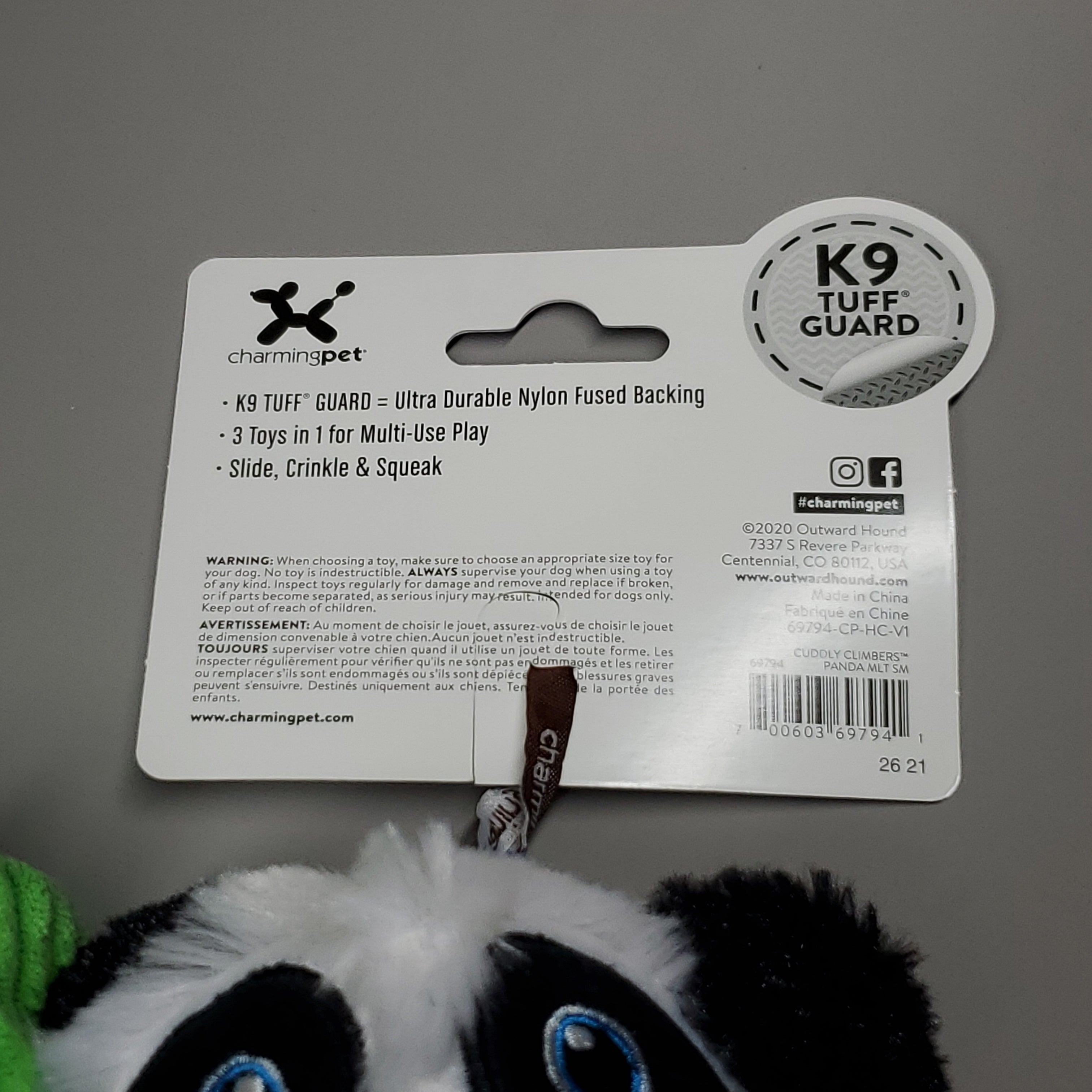 CHARMING PET Cuddly Climbers Panda Plush K9 Tuff Guard Ultra Durable 69794 Black/White (New)