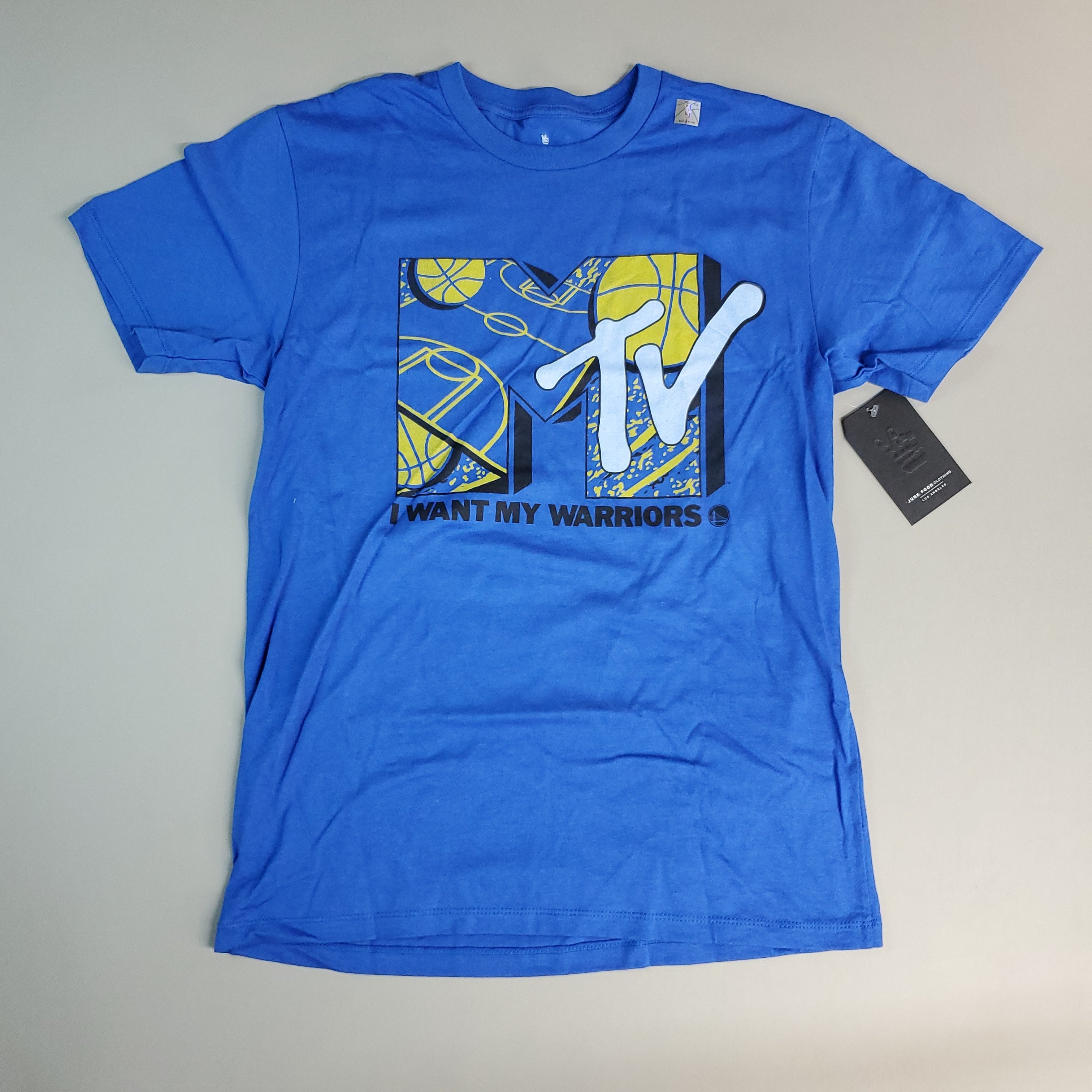 JUNK FOOD NBA MTV Short Sleeve T-Shirt I Want My Warriors Men's Sz S Blue (New)