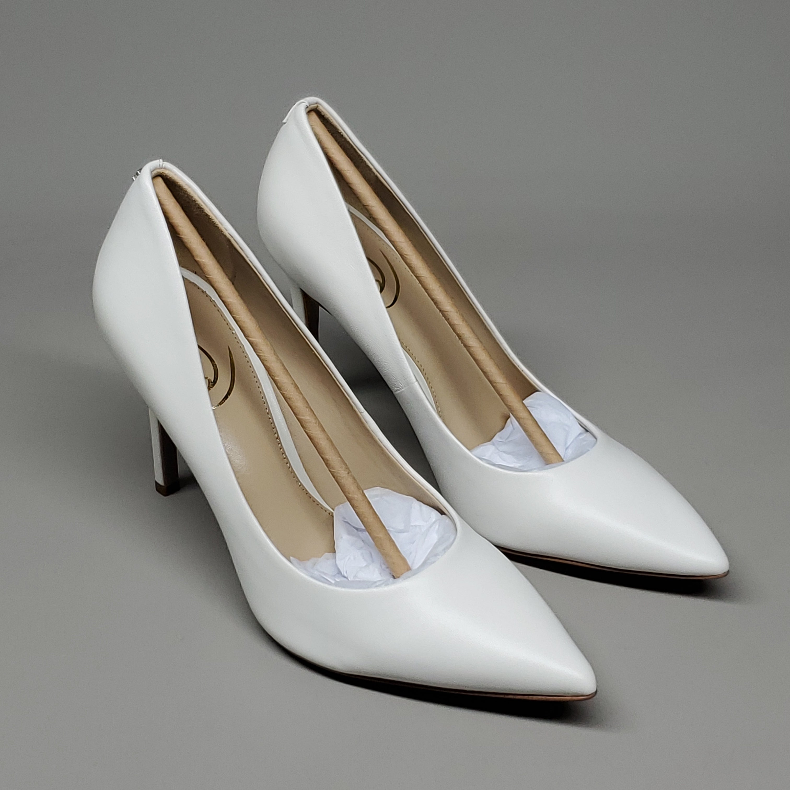 SAM EDELMAN Hazel High Heel Leather Shoes Women's Sz 7.5 Bright White E5638LC102 (New)