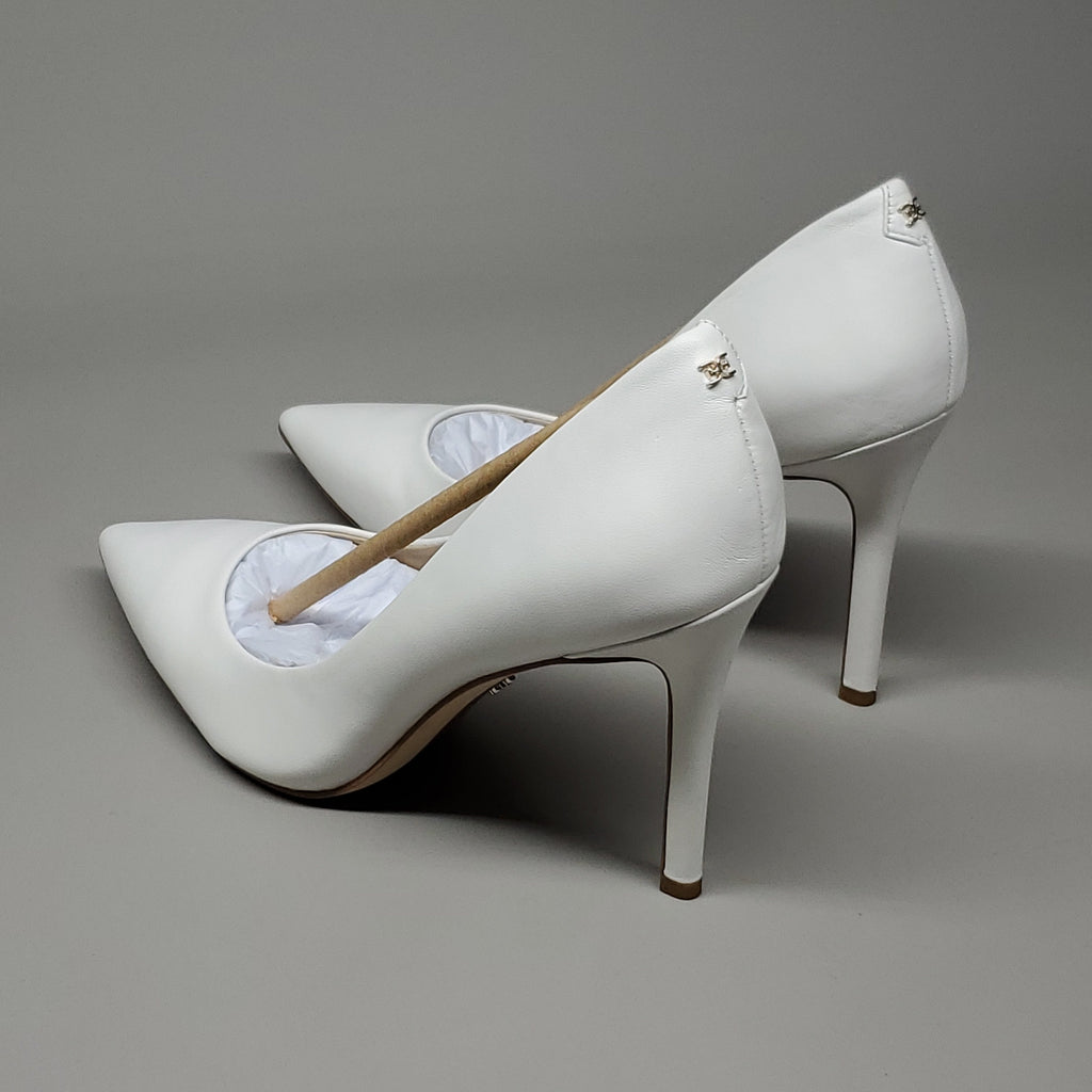 SAM EDELMAN Hazel High Heel Leather Shoes Women's Sz 7.5 Bright White E5638LC102 (New)
