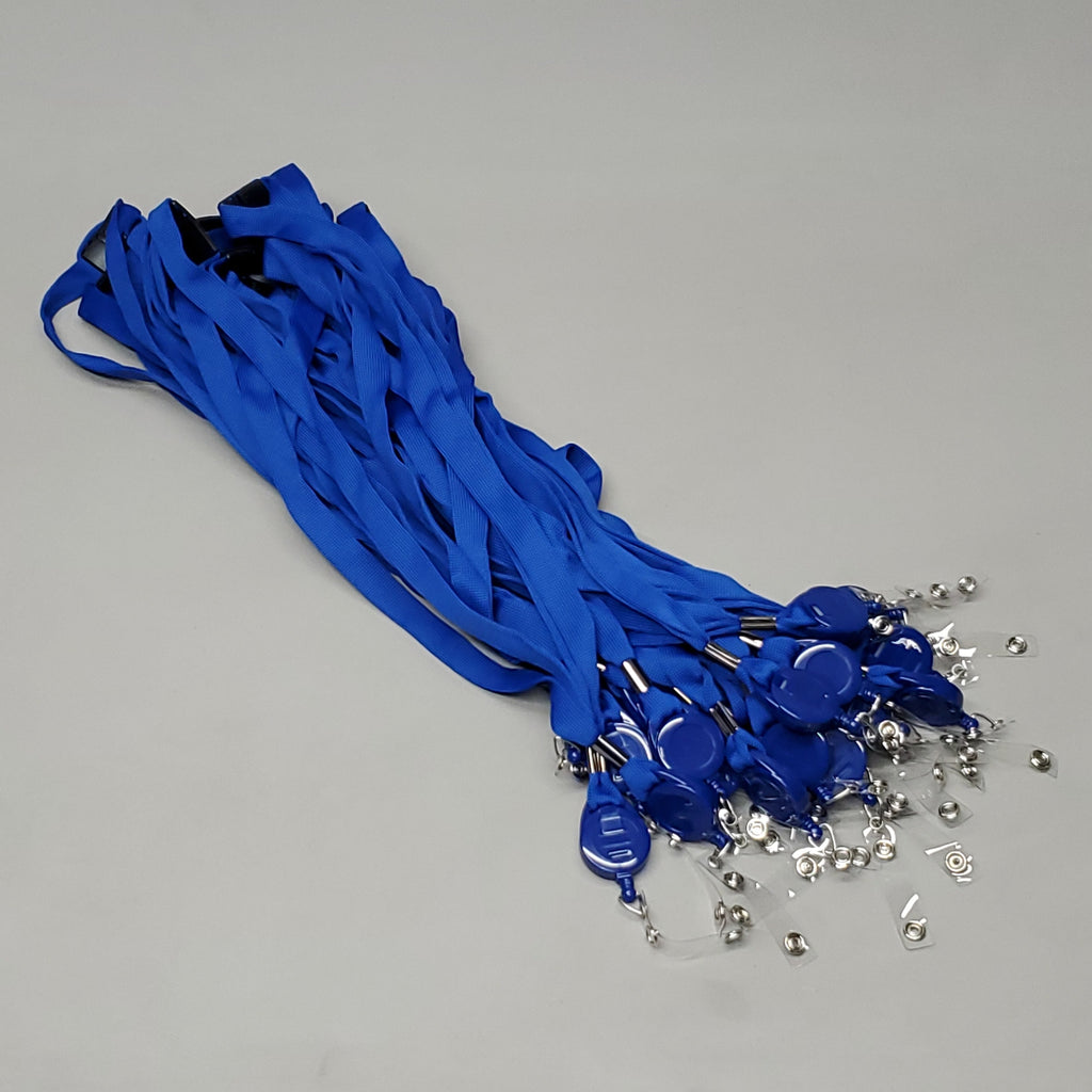 Blue Lanyards With Lanyard Reel & ID Card Holder Neck Strap 25 Pack Y493075 (New)
